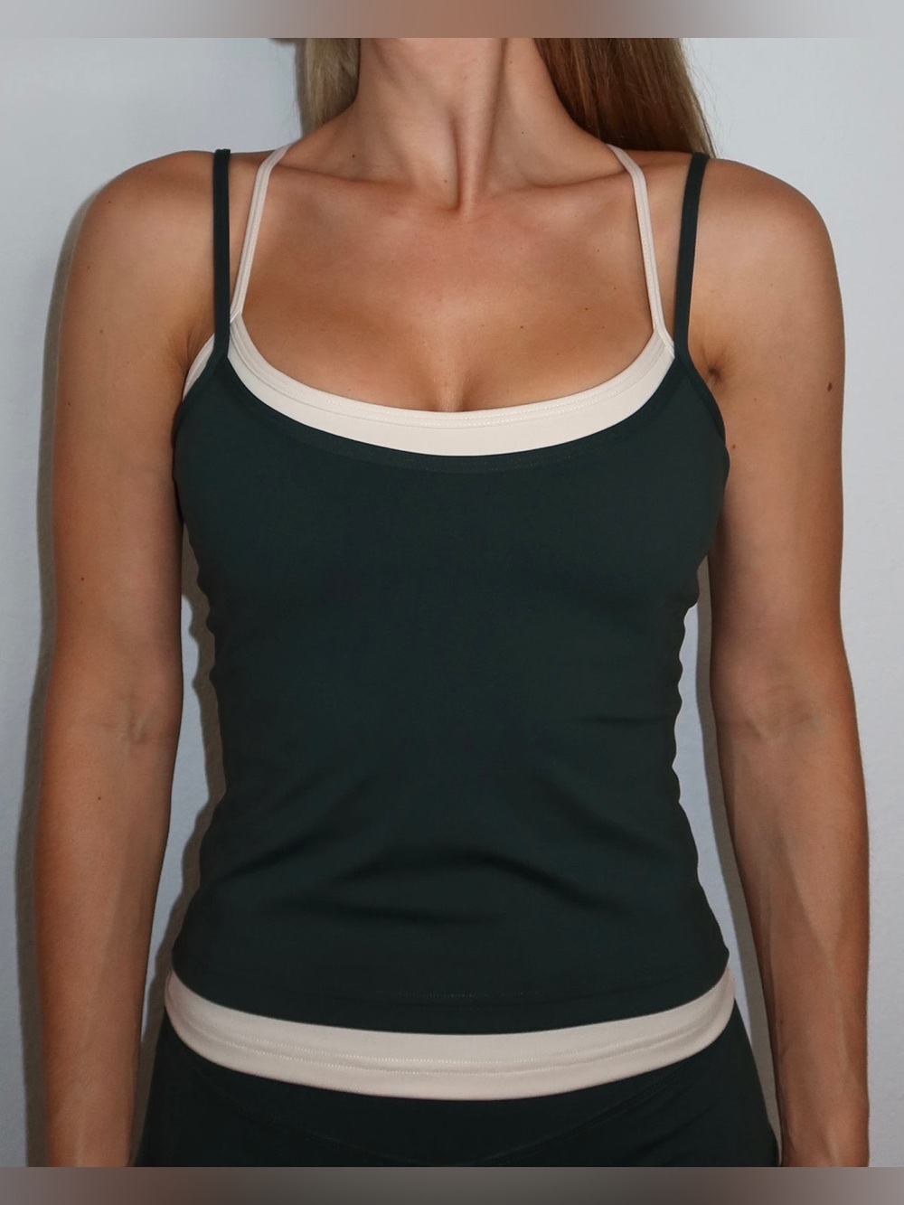 Liaison The Label Layered Cross Back Tank in Pine and Sand Size Medium
